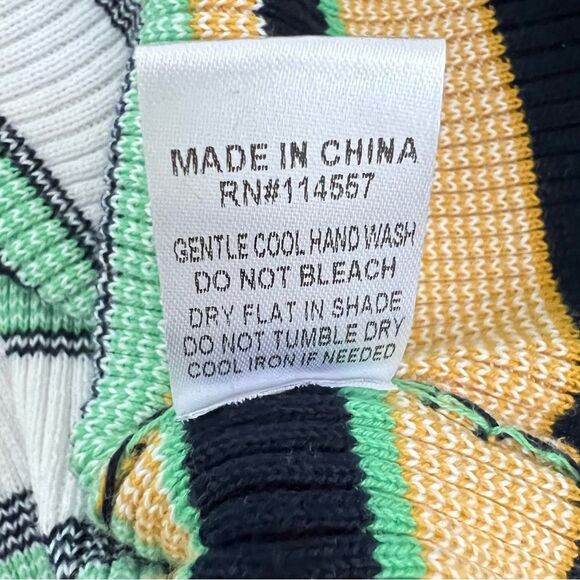 THML Womens Rib Knit Short Sleeve Sweater Size M Yellow and Blue Relaxed Fit - Picture 9 of 10